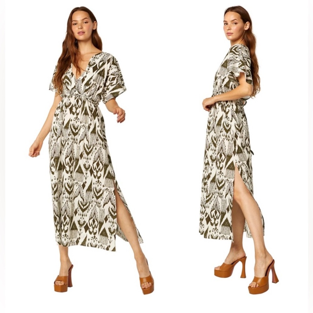Misa Los Angeles‎ Maryam Dress Spring Ikat Green White Size Large - Picture 2 of 12